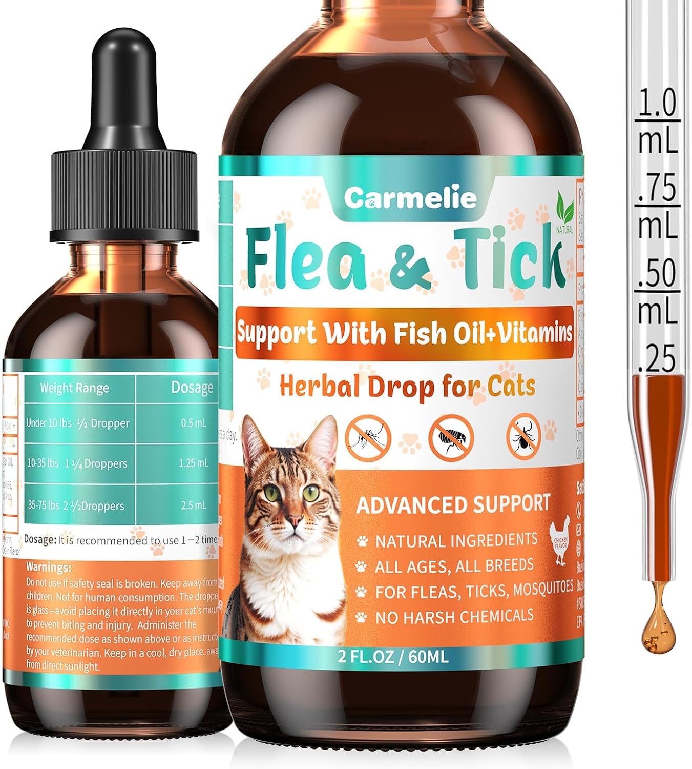 Flea and Tick Prevention for Cat, Flea Drops with Vitamins...