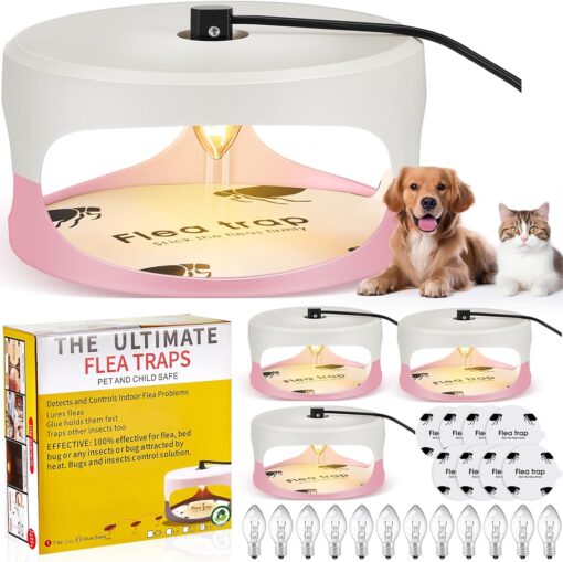 Qualirey 4 Flea Traps for Inside Home, Pink, White, Round...