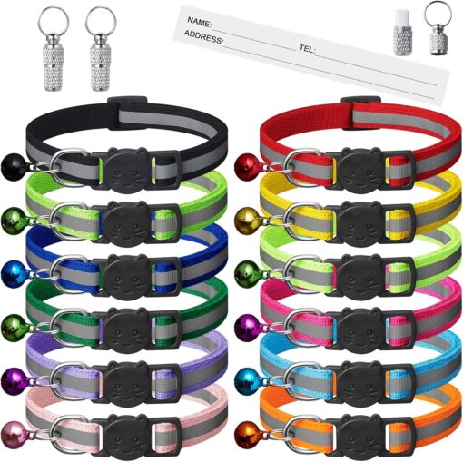 12 Pack Reflective-Breakaway Cat Collars with Bells,Safety...
