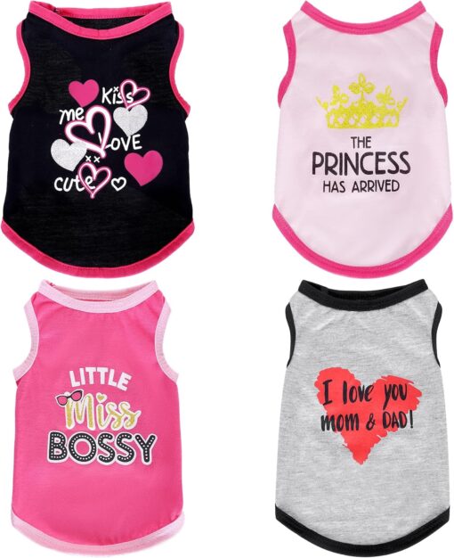 4 Pack Dog Shirts Summer Printed Puppy Clothes Cute Sleeveless...
