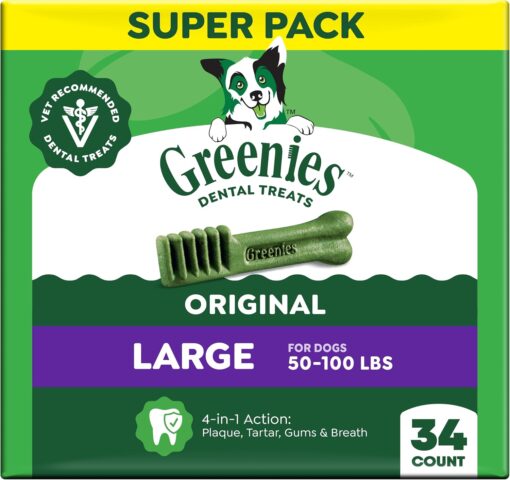 Greenies Large Natural Dental Dog Treats, Original Flavor,...