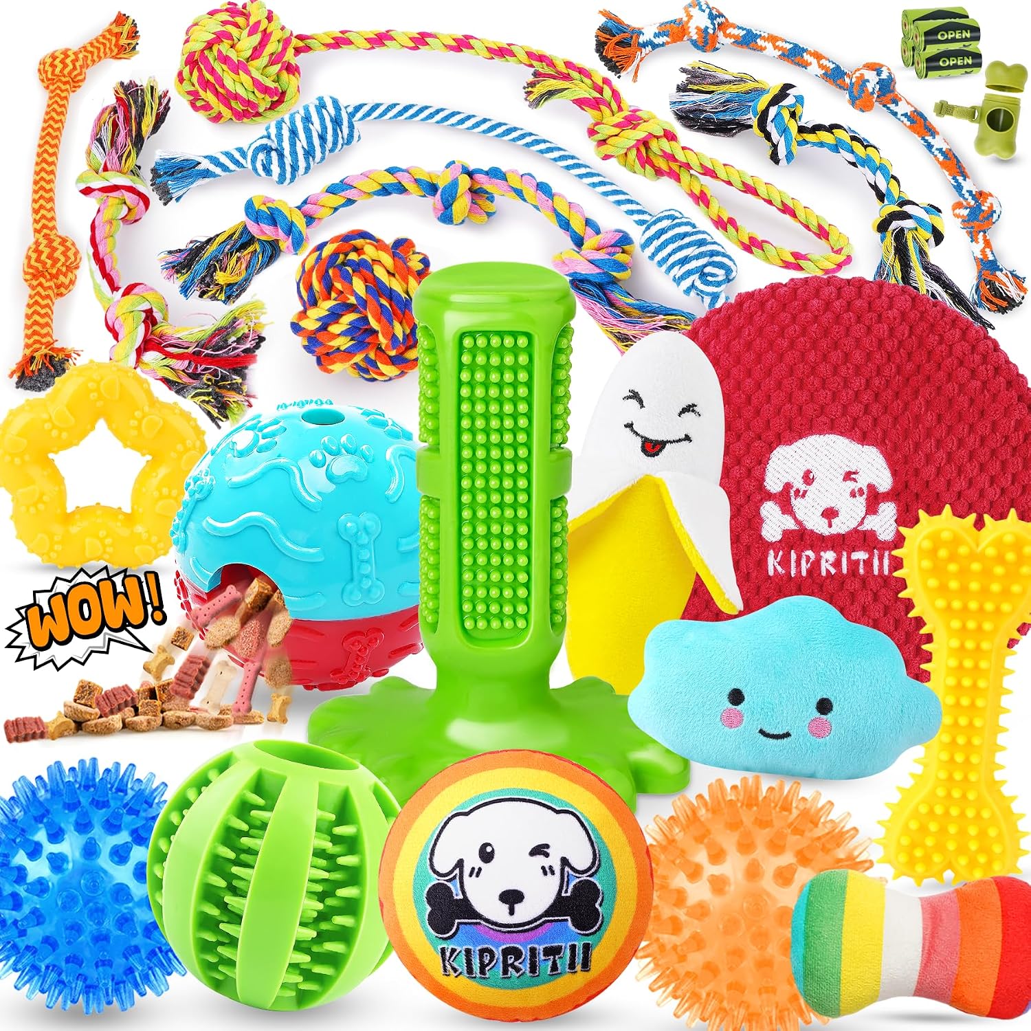 KIPRITII 25 Pack Various Dog Toys Set – Ideal for Teething,...
