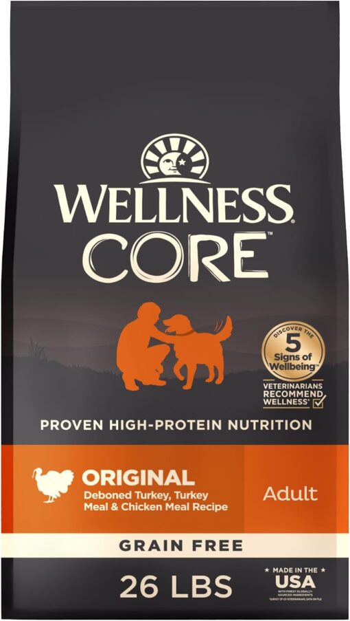 Wellness CORE Adult Dry Dog Food, Grain Free Kibble, Natural, High Protein, Turkey and Chicken Recipe, 26 lb Bag