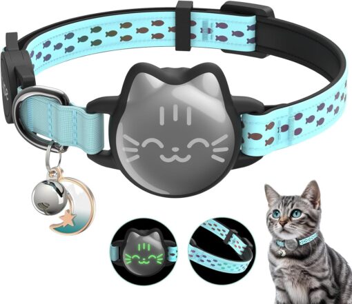 AirTag Cat Collar, Reflective Breakaway Collar, Hidden Holder with Bell | Compatible with Apple AirTag 1st & 2nd Gen, Lightweight Water-Resistant Strap for Cats, AirTag Not Included