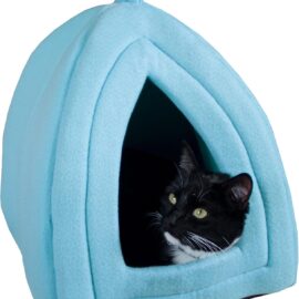 PETMAKER Cat House Indoor Bed with Removable Foam Cushion, Blue | Plush Cat Tent Bed for Small Kittens, Rabbits, Guinea Pigs, and Other Small Animals, Comfortable Cozy Pet Hideaway