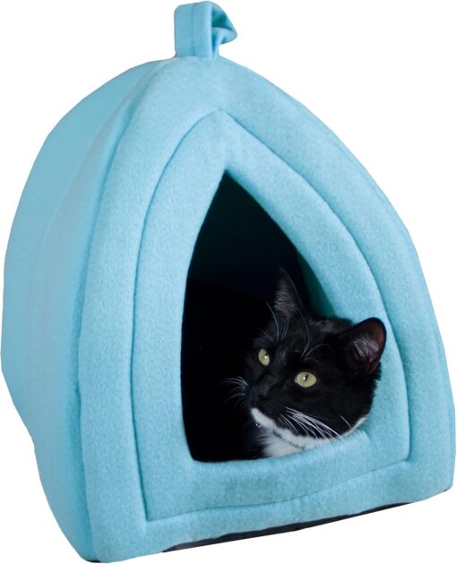 PETMAKER Cat House Indoor Bed with Removable Foam Cushion, Blue | Plush Cat Tent Bed for Small Kittens, Rabbits, Guinea Pigs, and Other Small Animals, Comfortable Cozy Pet Hideaway