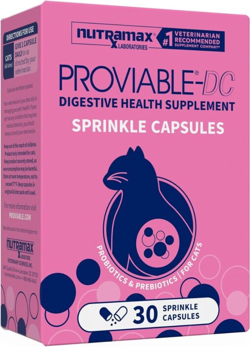 Nutramax Proviable Probiotics for Dogs & Cats, Sprinkle Capsules, 30ct | Probiotics for Cats and Dogs, Plus Prebiotics, Daily Gut Health Support Supplement, Multiple Strains, Sprinkle on Food