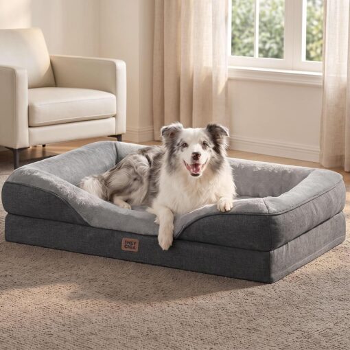 EHEYCIGA Orthopedic XL Dog Bed for Large Dog, Memory Foam Dog Couch, Grey | 42x30 Inch Extra Large Sized Dog Sofa with Sides, Waterproof Liner & Washable Removable Cover, Bolster Pet Couch