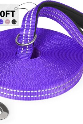 Long Dog Leash XiaZ Training Leashes 10/15/20/30/50/100ft Long Lead for Dogs 20ft Training Leash for Outside Purple 20 Foot Nylon Padded Handle Reflective Hiking Yard
