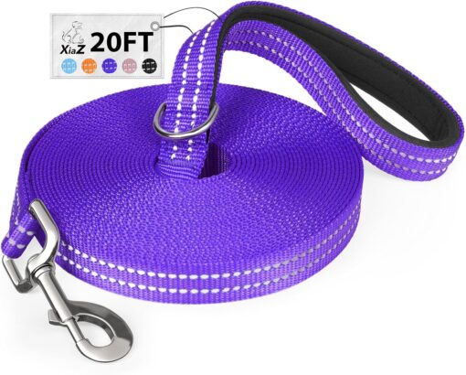 Long Dog Leash XiaZ Training Leashes 10/15/20/30/50/100ft Long Lead for Dogs 20ft Training Leash for Outside Purple 20 Foot Nylon Padded Handle Reflective Hiking Yard