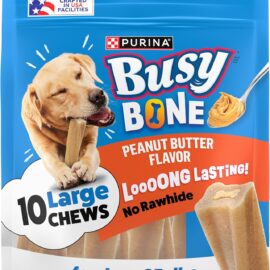 Purina Busy Bone Large Dog Chew Treats, Peanut Butter Flavor, 10 ct Pouch | Rawhide free chew with a tasty peanut butter flavor center for dogs 35+ lbs, long lasting chew that helps clean teeth