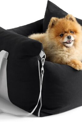 Lesure Dog Car Seat for Small Dogs,Booster Car Bed for Puppy Under 25lbs | Soft Pet Carseat with Clip-On Safety Leash and Thickened Memory Foam Filling,Dog Travel Carrier Bed with Storage Pocket,Black