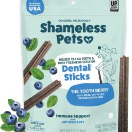 Shameless Pets Blueberry & Mint Dental Chews for Dogs, 8 Chews - Natural Dog Teeth Cleaning Treats with Fresh Breath Benefits | Grain-Free Dental Sticks for Small, Medium & Large Dogs