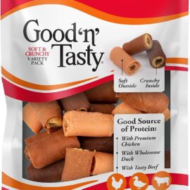 Good 'n' Tasty Soft & Crunchy Roll High Protein Dog Treat, 3 oz | Premium Chicken, Duck or Beef, Real Protein is the #1 Ingredient, No Artificial Flavors or Colors Added, For Adult Dogs