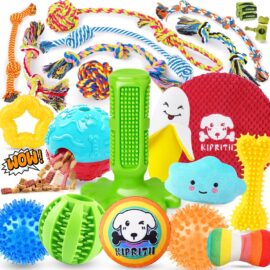 KIPRITII 25 Pack Various Dog Toys Set – Ideal for Teething, Entertainment & Interactive Play, Includes Puppy Toys, Rope Toys, Treat Balls and Squeaky Dog Toys